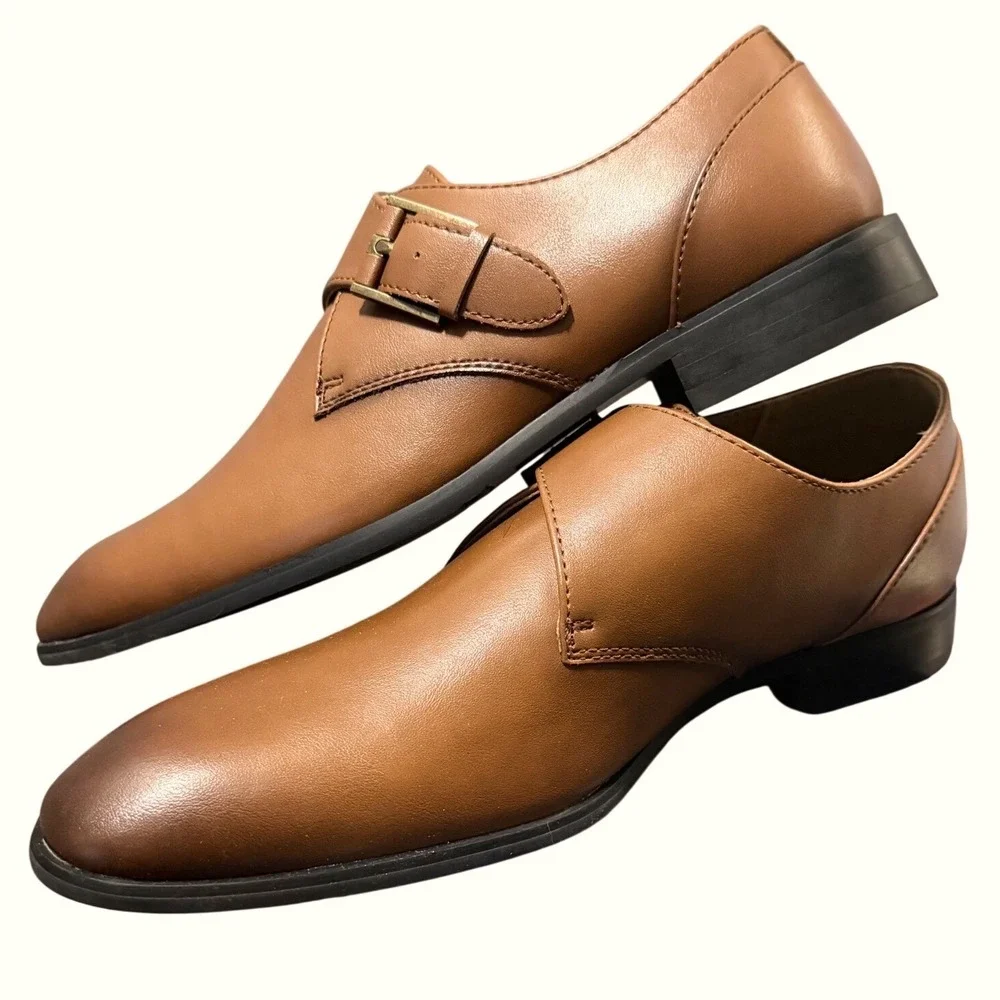 NEW Alfani Mens Elijah Single Monk Strap Shoes Brown Leather Sz 8.5M